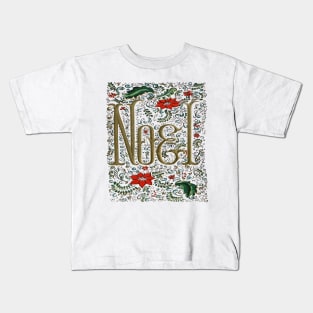 1980s Retro Floral typography Bohemian Christmas Joyeux Noel Kids T-Shirt